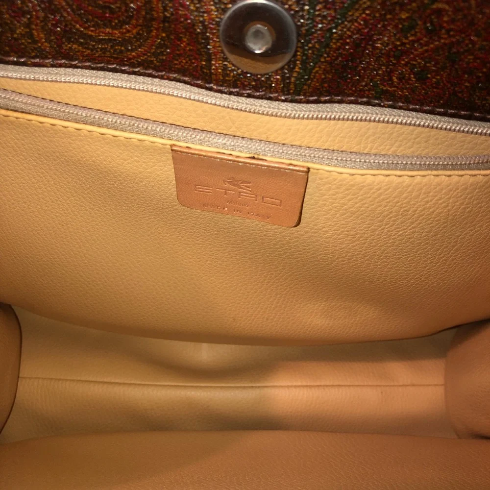 ETRO Red Paisley Vachetta Leather Two Strap Snap Tote Shopper Shoulder Bag - Picture 7 of 17